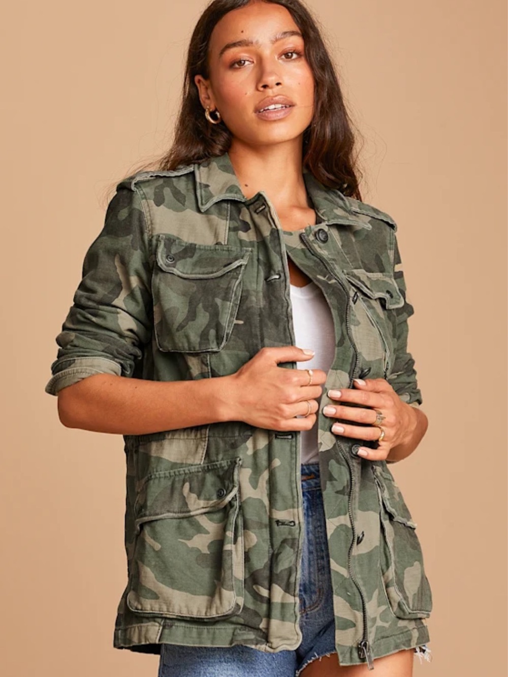 Free People Olive Green Camo Utility Jacket